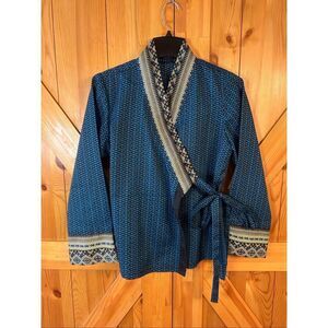 Chinese Women’s Wrap Kimono Jacket Blue Multicolor Pattern READ Size (5420)